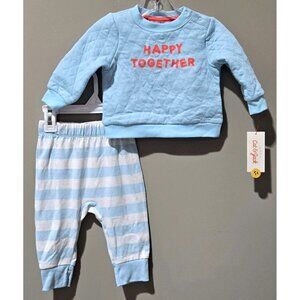 Cat & Jack HAPPY TOGETHER Quilted Sweatshirt & Pants Blue Outfit -- Size 6-9M